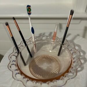 Vintage 30s Anchor Hocking dish/ Artist Bowl,  Open Lace, Pink Depression Glass